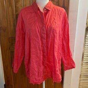 Elliott Lauren bright coral Linen long sleeve button down shirt XL